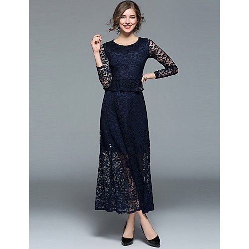 Women vacation, go retro, sophisticated A-line dress, solid color lace