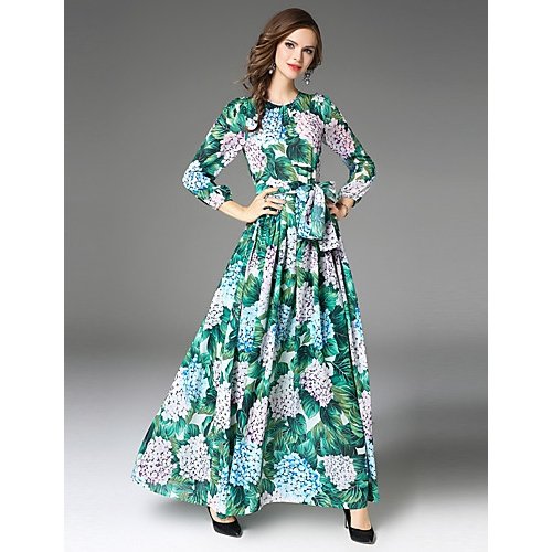 Women go retro, sophisticated A-line dress Puff, floral bows, pleated