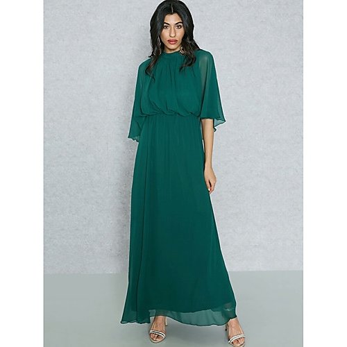 Women trumpet sleeves party, go chic, sophisticated Slim shift, jacket, swing dresses, high waist solid color round neck