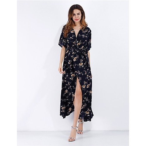 Women daily, beach swing dress, Floral V-neck