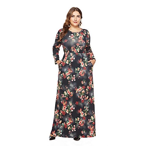 Women Plus Size holiday, go out of fashion, elegance Slim, swing dresses, floral high waist