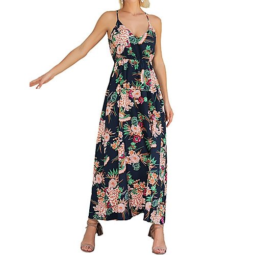 Woman out of flowers, the beach, precision Slim, swing dress, floral cotton strap deep