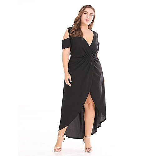 Plus Size women, go out, precision Slim, trumpet, mermaid dresses, solid color Ruching, Split waist deep V, super sexy