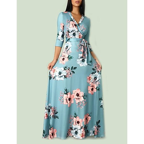 Women, daily elegant tight dress, floral deep V, sexy