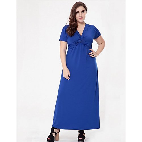 Women Plus Size holiday, go advanced and elegant Slim, swing dresses, high waist solid color V-neck