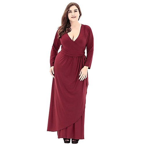 Plus Size Women basic everyday dress, solid color deep V